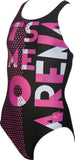 Arena Girls Cross Racerback One-Piece (Black/Frescia/Rose) - Olym's Swim Shop