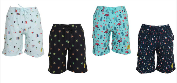 Boy's High Fashion Printed Swim Trunks w/ Boat, Flamingo, Surfboards & Turtle Print