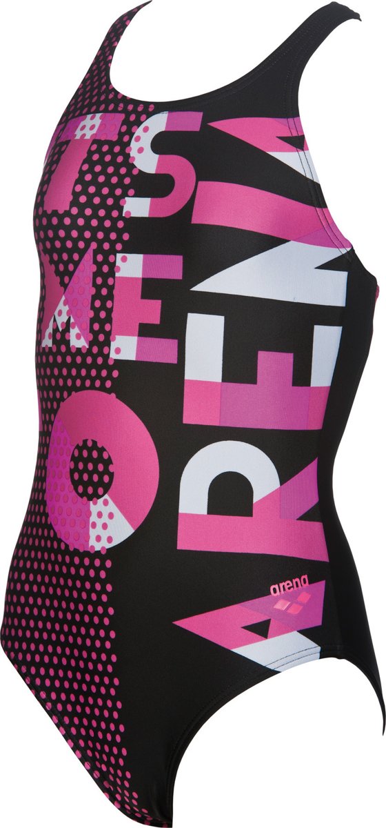 Arena Girls Cross Racerback One-Piece (Black/Frescia/Rose) - Olym's Swim Shop