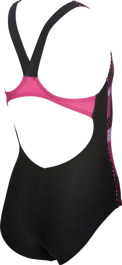 Arena Girls Cross Racerback One-Piece (Black/Frescia/Rose) - Olym's Swim Shop