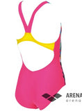 Arena Girls Cross Racerback One-Piece (freesia/rose, yellow star) - Olym's Swim Shop