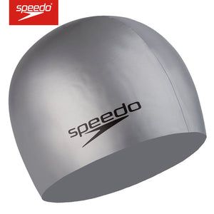 Speedo Silicone Long Hair Swim Cap (silver) - Olym's Swim Shop