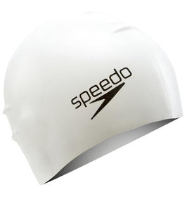 Speedo Silicone Long Hair Swim Cap (white) - Olym's Swim Shop