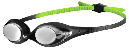 Arena Spider Mirrored Junior (black silver green) - Olym's Swim Shop